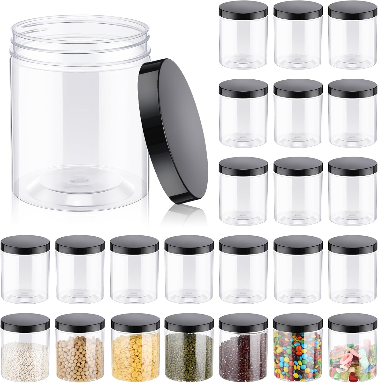 Food Storage Plastic Containers With Lids - 24 Pcs 16oz Plastic Jars with