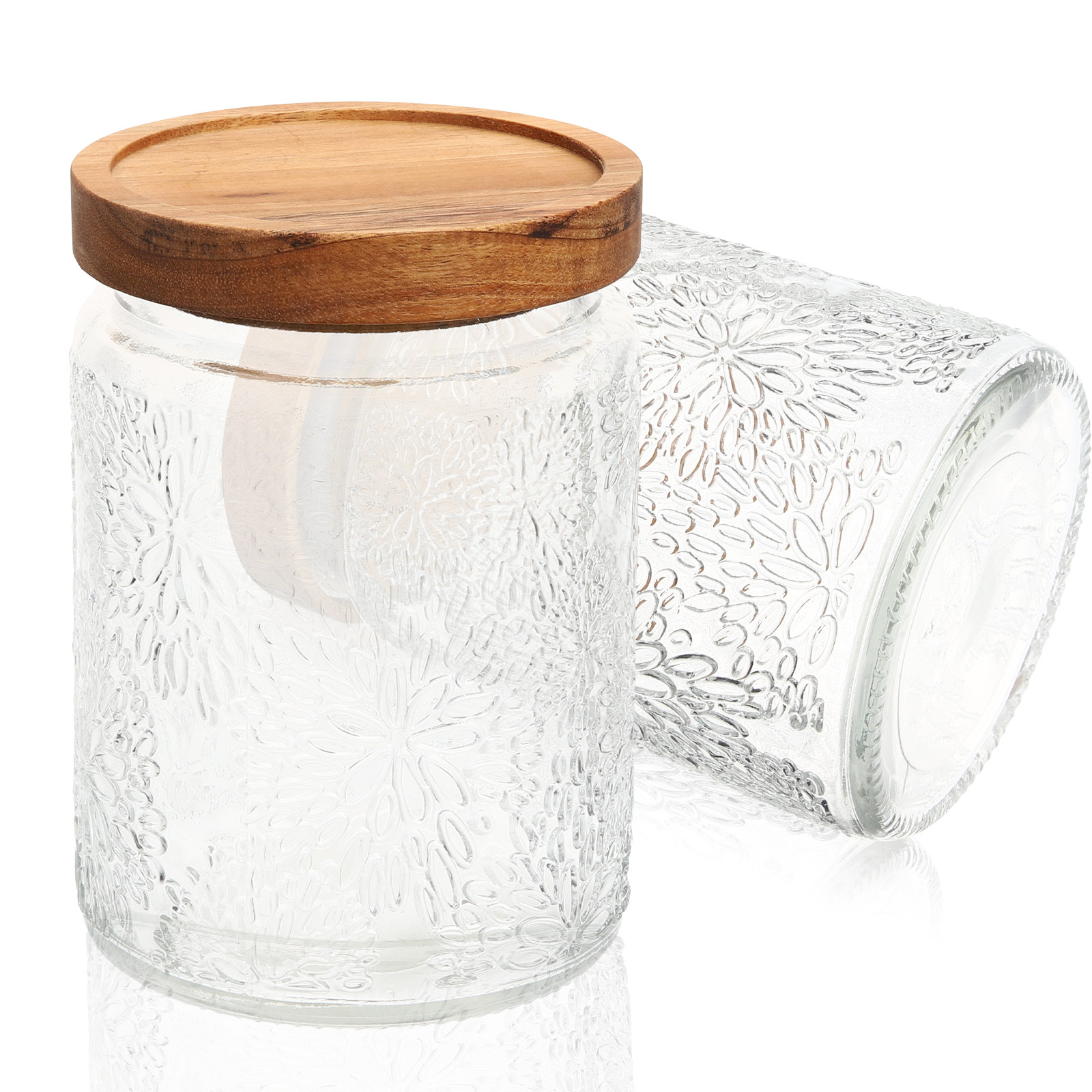 Food Storage Plastic Containers With Lids - 2Pcs Embossed Candy Storage Jars Glass