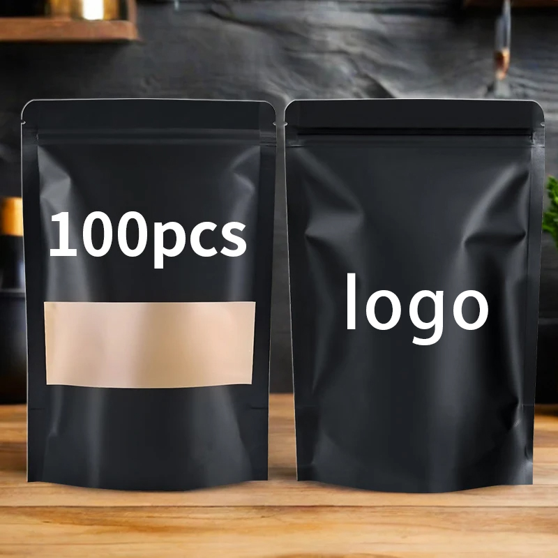 Food Storage Ziploc Bags - 100pcs custom logo Wholesale Black Kraft