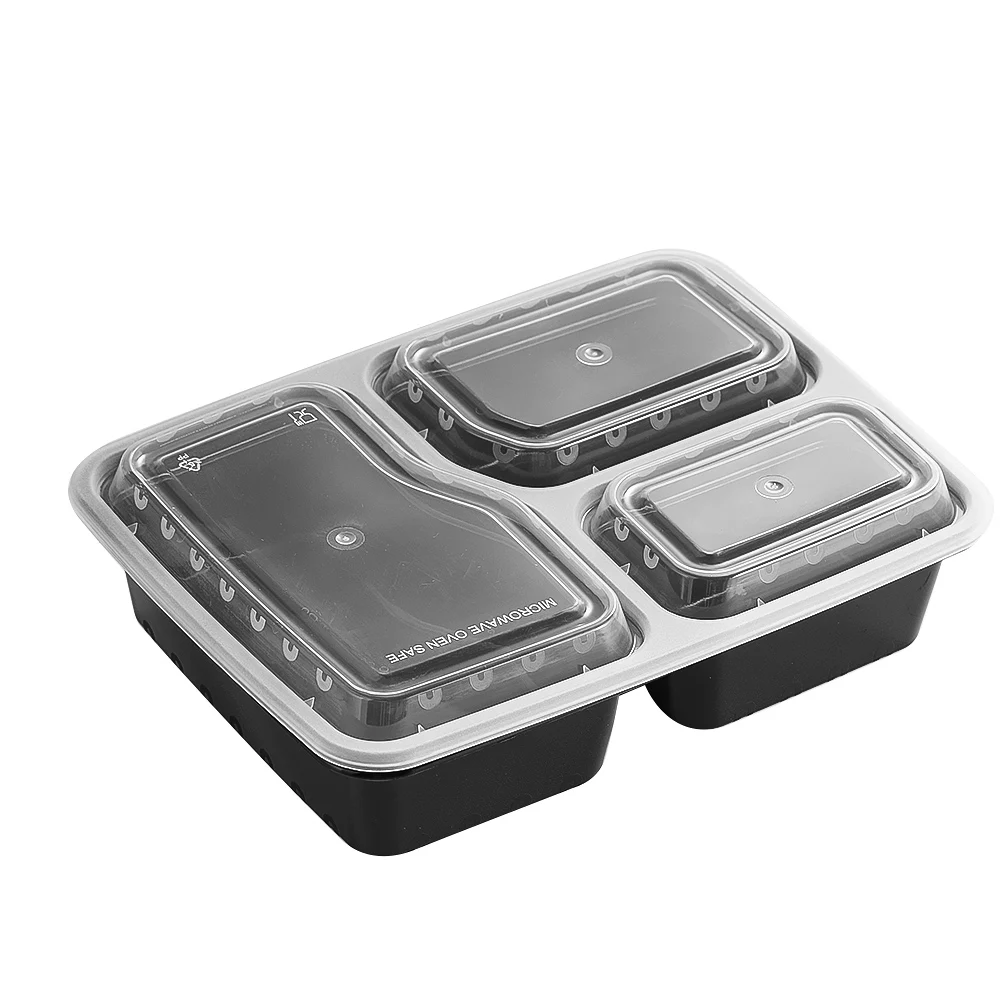 Food Storage Plastic Containers With Lids - 7 Pack 3 Compartment Meal Prep