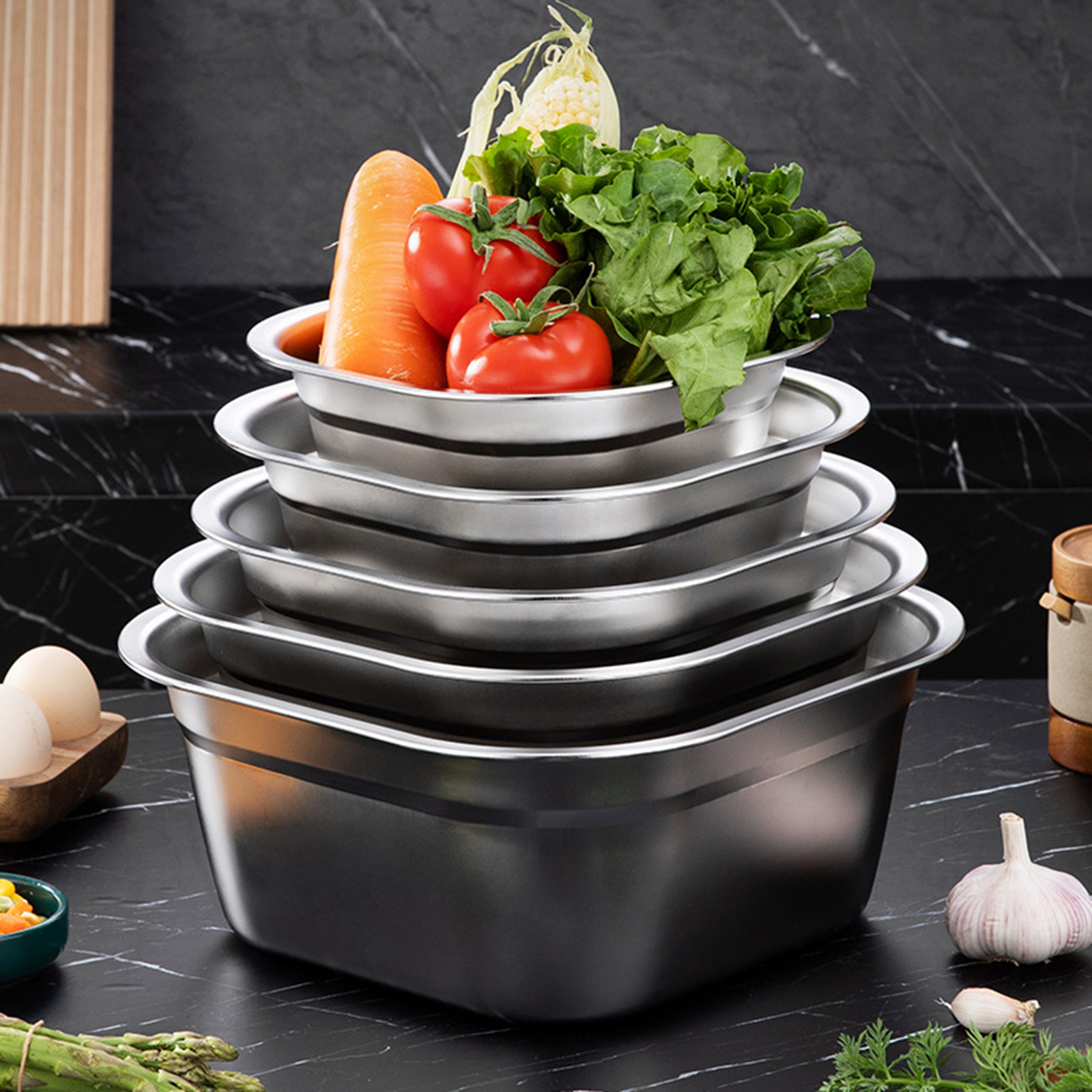 Food Storage Time - Stainless Steel Square Basin Versatile Mixing