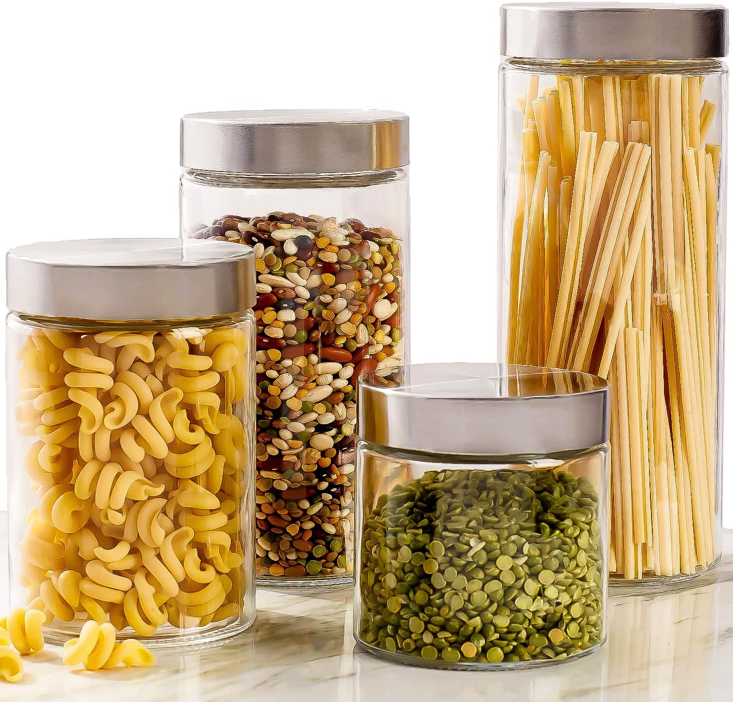 Food Storage Jars Plastic - 4pc Canister Sets for Kitchen Counter