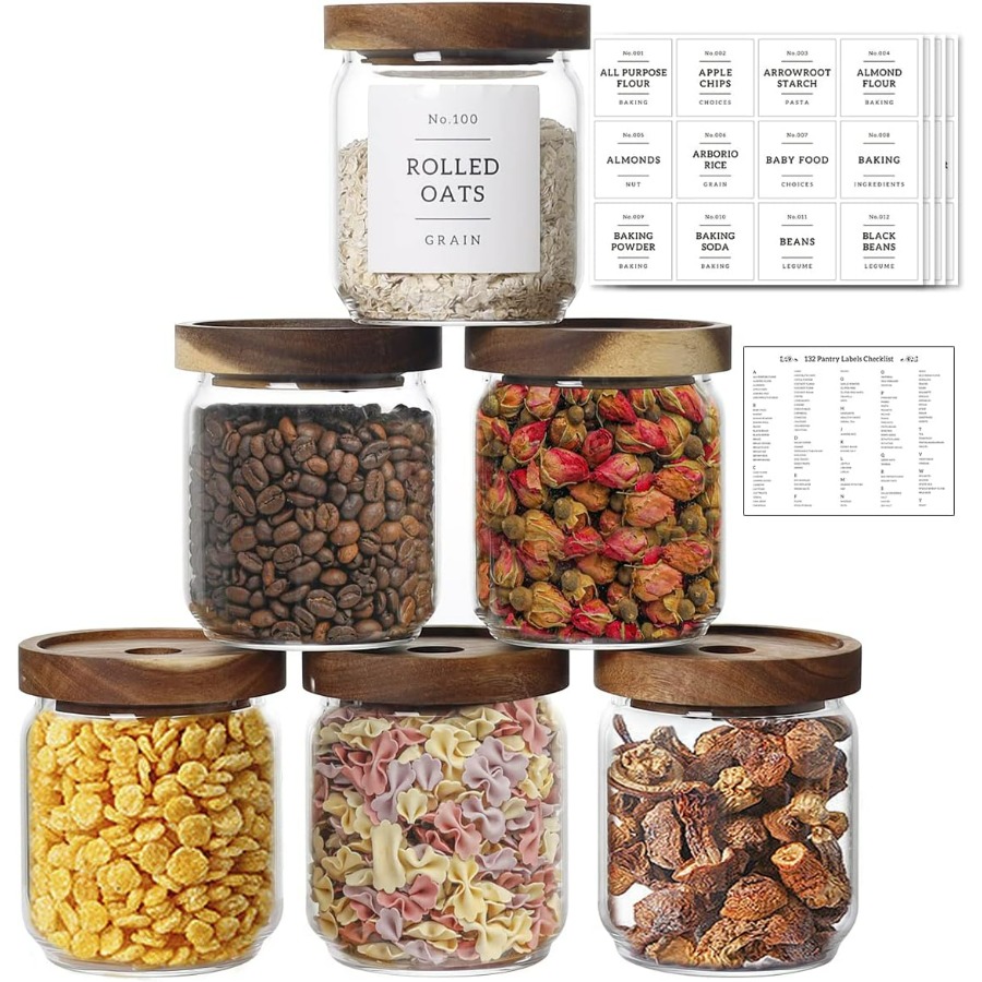 Food Storage Jar Labels - 16 OZ Stackable Glass Food Storage