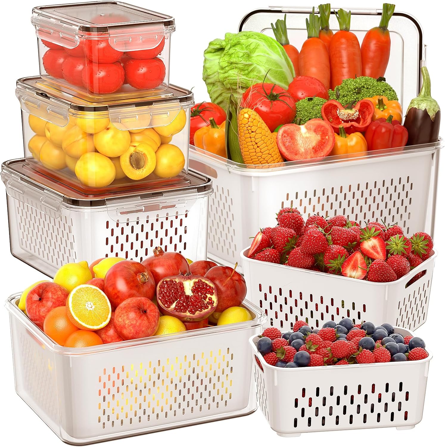 Food Storage Plastic Containers With Lids - 5 PCS Large Fruit Storage Containers