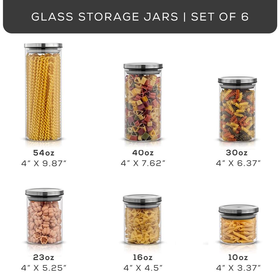 Kitchen Canister Set. 6 Glass  - Food Storage Stainless Steel Containers recension och pris