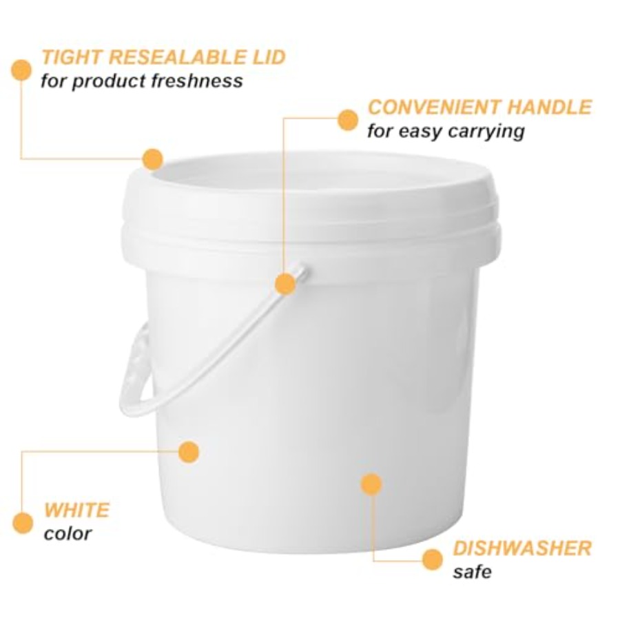 10 Pack White Plastic Bucket w - Food Storage Plastic Containers With Lids recension och pris