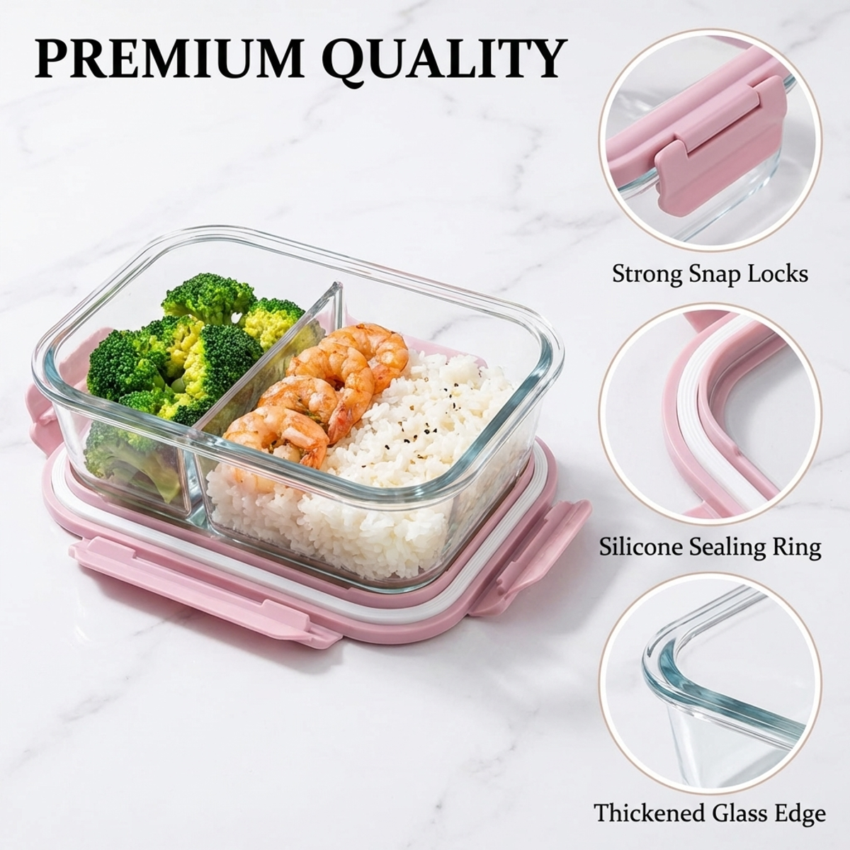 Pink Glass Lunch Box, 1050ml L - Food Storage Lock Box recension och pris