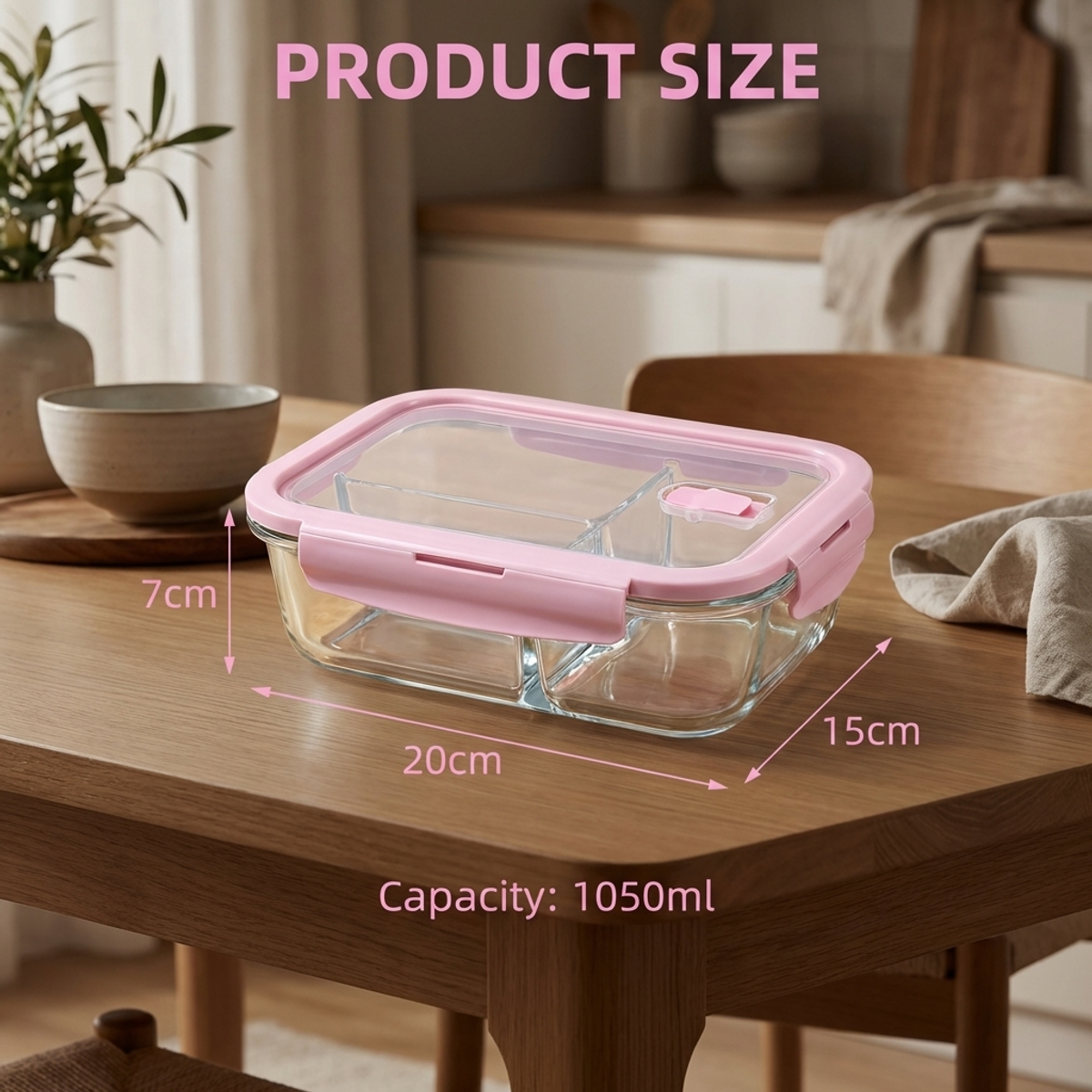 Pink Glass Lunch Box, 1050ml L - Food Storage Lock Box recension och pris