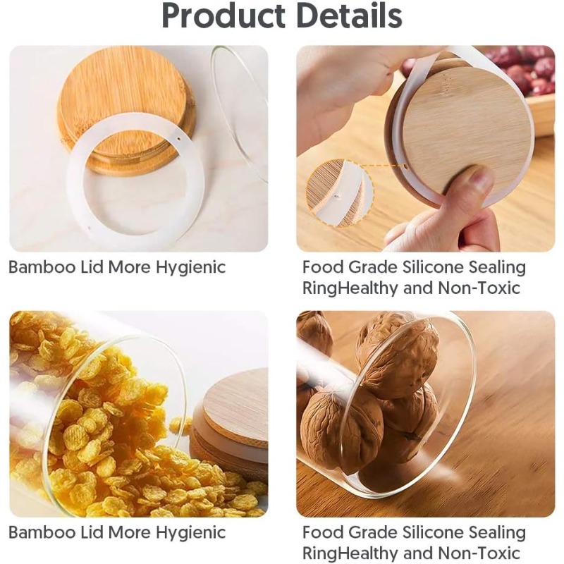12 Glass Jars Set with Bamboo  - Food Storage Jar Labels recension och pris