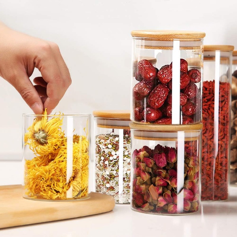 12 Glass Jars Set with Bamboo  - Food Storage Jar Labels recension och pris