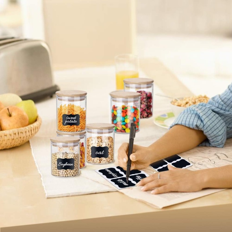 12 Glass Jars Set with Bamboo  - Food Storage Jar Labels recension och pris