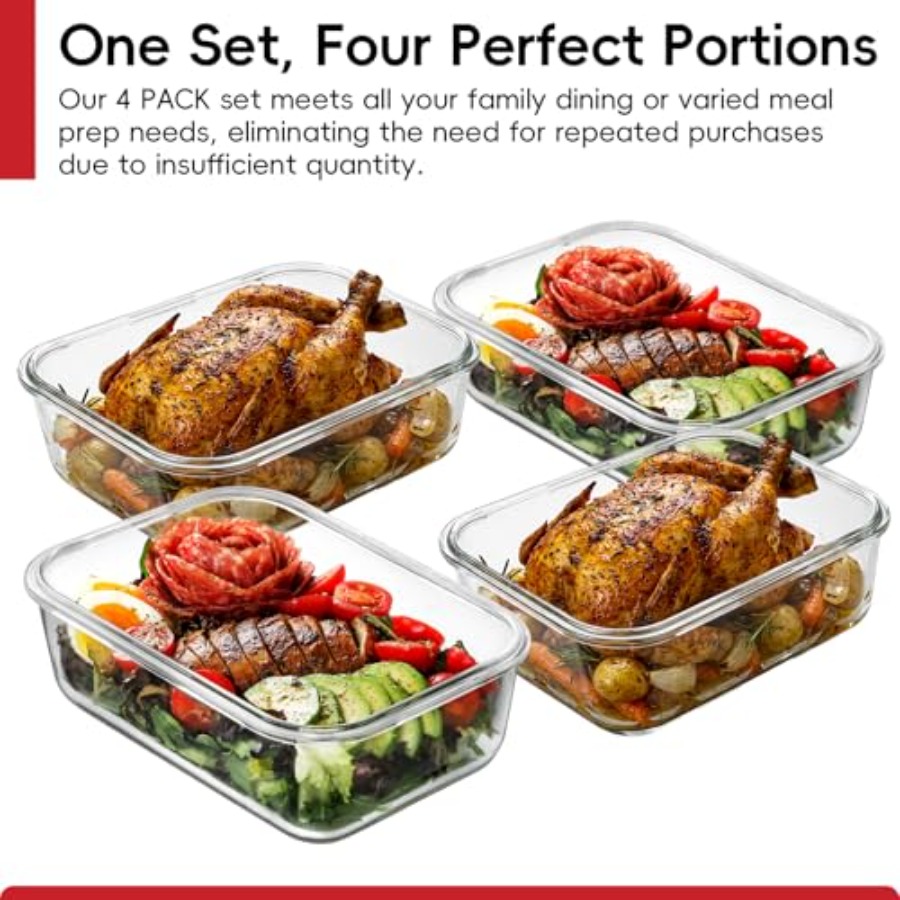 4 Pack 8 Cups/ 63oz Large Glas - Food Storage Plastic Containers With Lids recension och pris