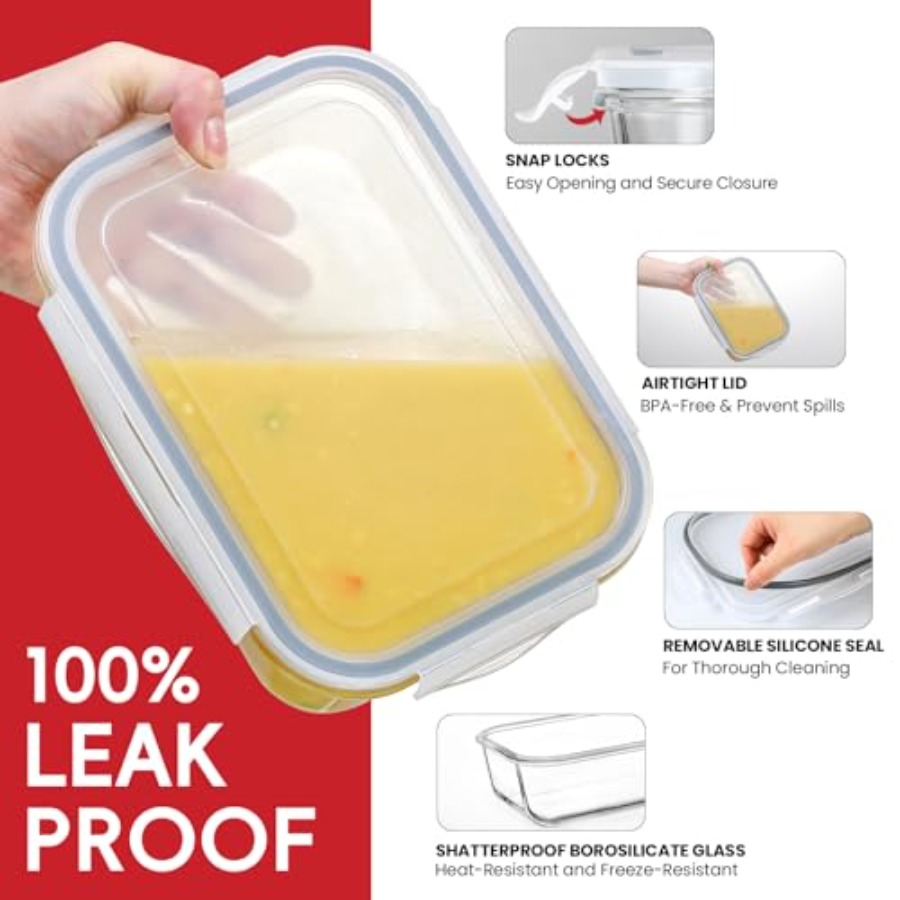 4 Pack 8 Cups/ 63oz Large Glas - Food Storage Plastic Containers With Lids recension och pris