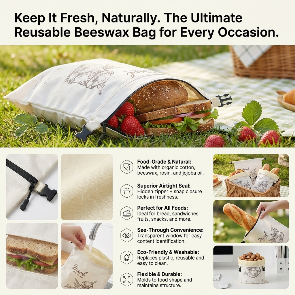 Reusable Beeswax Bread Bag wit - Food Storage Bags Reusable recension och pris
