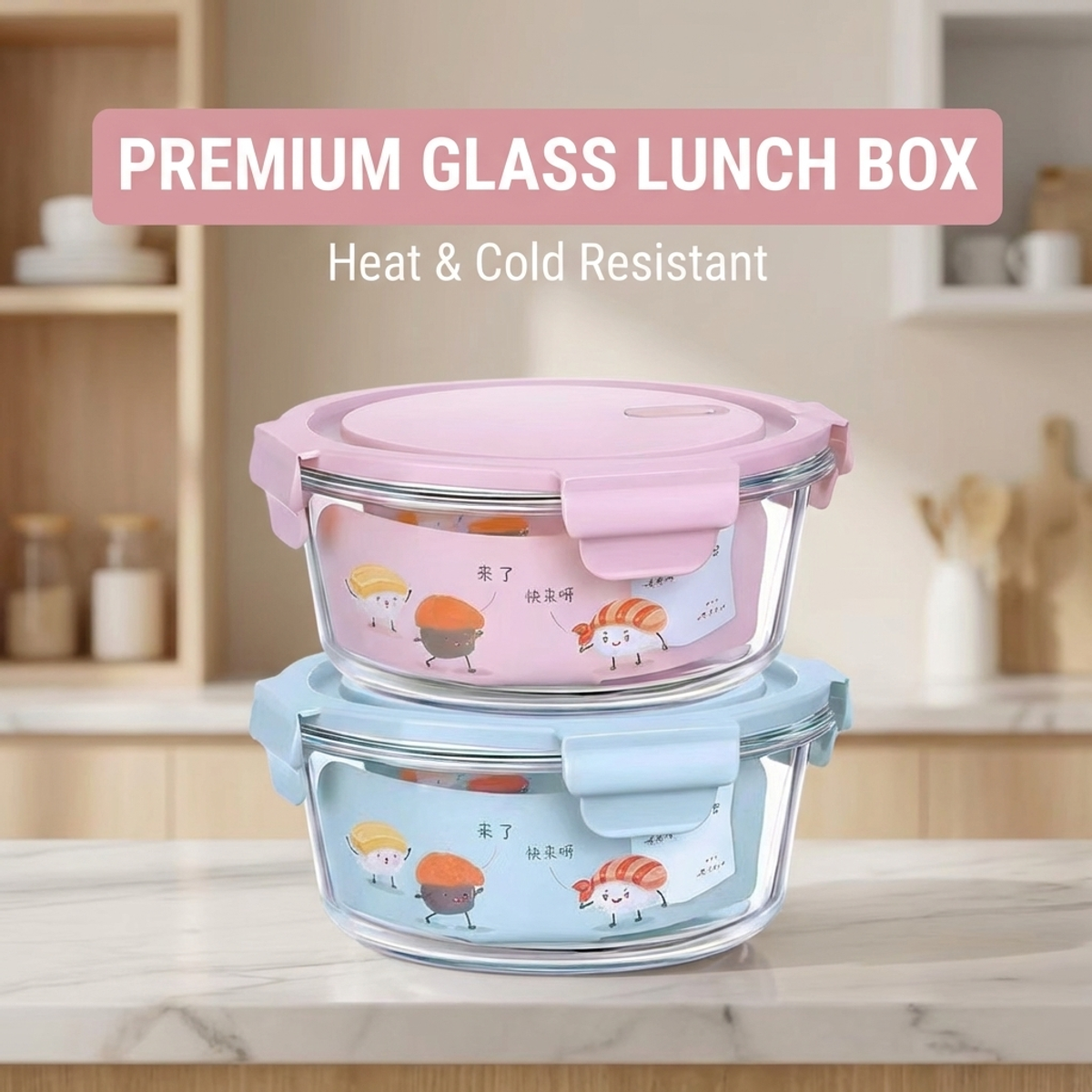 Pink Cartoon Sushi Round Glass - Food Storage Lock Box recension och pris