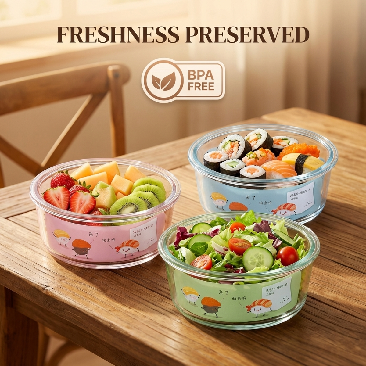 Pink Cartoon Sushi Round Glass - Food Storage Lock Box recension och pris