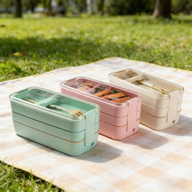 3 in 1 Wheat Straw Bento Box R - Food Storage With Compartments recension och pris